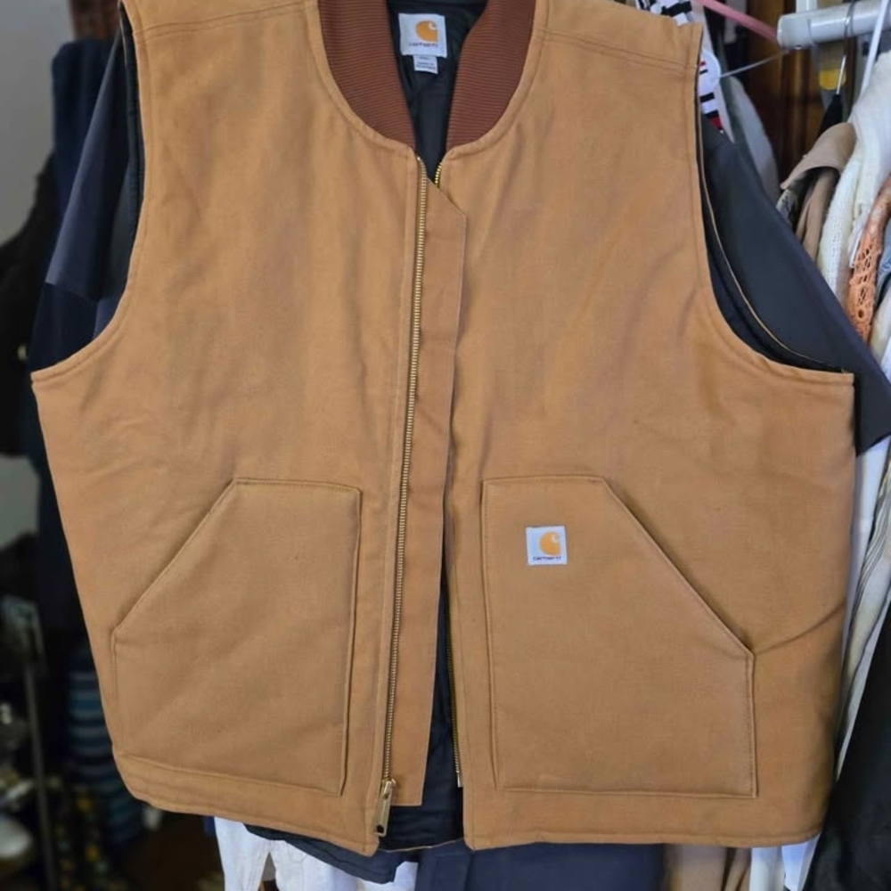 Carhartt Tan Duck Vest with Rib Collar
